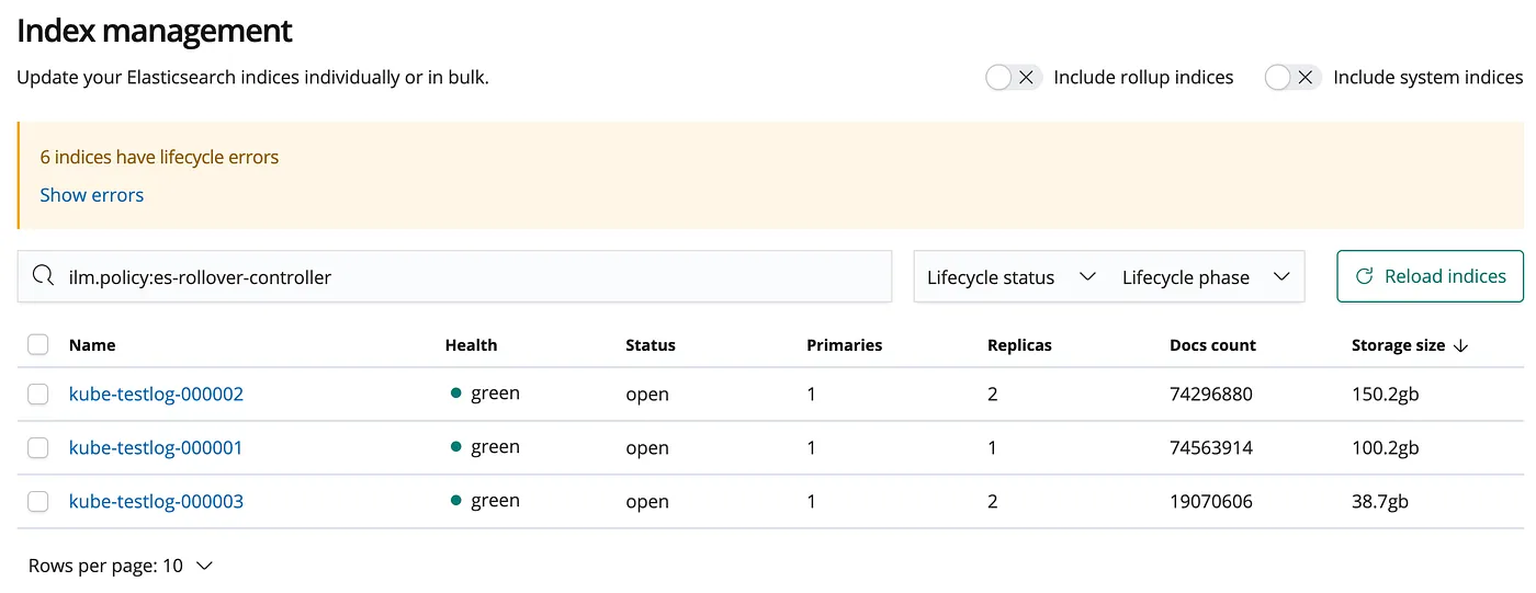 Index Management Screen